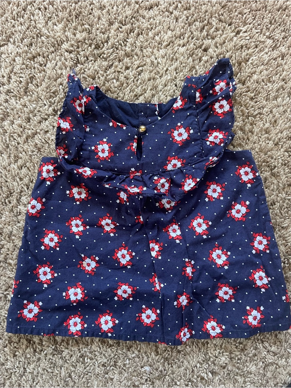 Janie and Jack Navy Floral Ruffle Tank with Red & White Flowers